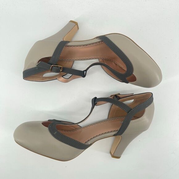 Brinley Co. Olina Grey Faux Leather T-Strap Mary Jane Heels, Size 8.5, NIB - Picture 12 of 15